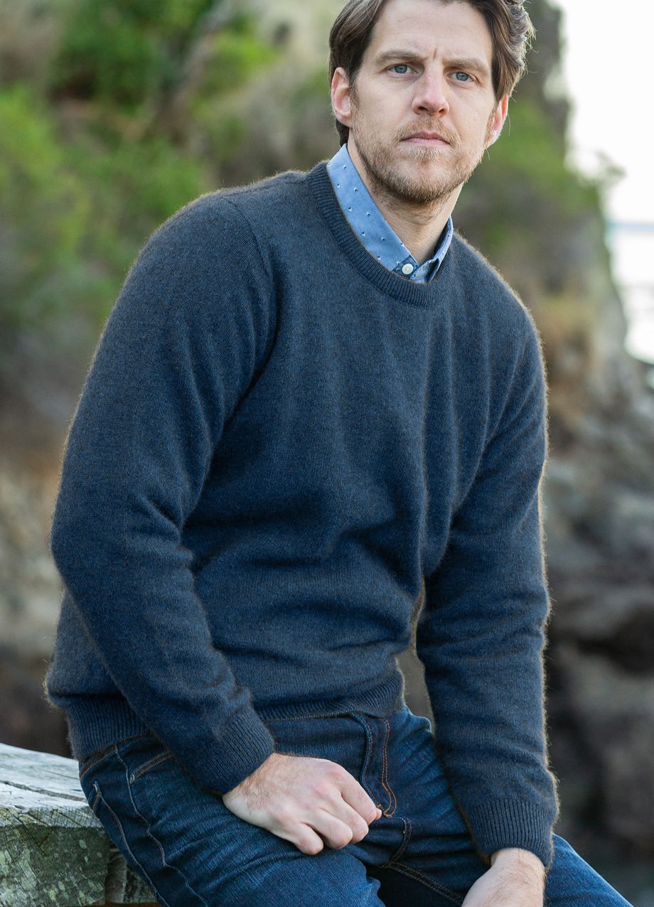 A must have core item for any wardrobe is the classic Cambridge Crew. A relaxed fit in single jersey, WholeGarment seamless construction. Made from a blend of possum merino and available sizes: S - 4XL. Made in Christchurch, NZ by Noble Wilde. Neptune.
