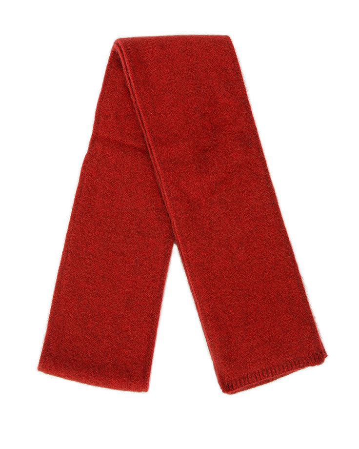 A luxurious double thickness scarf with narrow rib bands. A generous length at 175cm long & 14cm wide. Possum merino blend scarf made in NZ by Lothlorian. Red.