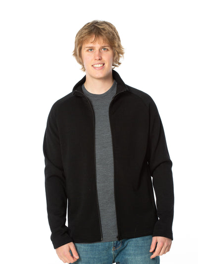 The Brass Monkeys team set out to create a range of garments that are warm, hard wearing, and most importantly gave a fair price to our Farmers. The Cape Range of products is made in NZ by passionate Kiwis using strong wool sourced from Cape Campbell Farm.  The heavy weight full zip Men's Cape Jacket has a collar, zip pockets and is made from a blend of Merino Wool and NZ Strong Wool. 420gsm. Available in black in sizes S-3XL.