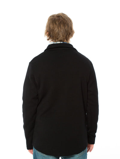 From the new Cape range comes the heavy weight 1/4 zip jersey with collar and zip pockets. Made from a blend of Merino Wool and NZ Strong Wool this garment is designed with a shaped tail to tuck in for extra warmth. 420gsm.  Made in NZ and available in black. Sizes S-3XL