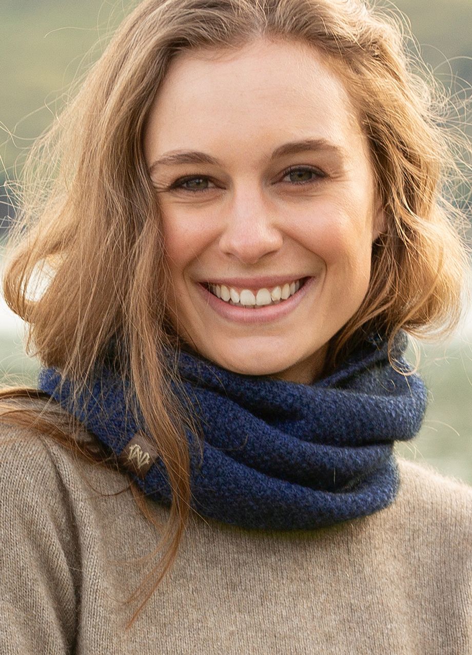 This fashion one piece neck warmer is knitted in a moss stitch. It can be worn scrunched down or folded down. Made from a blend of possum merino and available in one size only. Made in Christchurch, NZ by Noble Wilde.