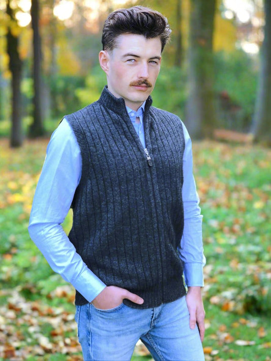 Men's Rib Zip Vest - Possum Merino