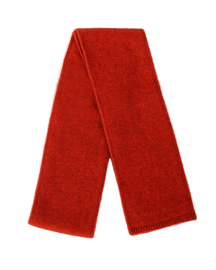 A luxurious double thickness scarf with narrow rib bands. A generous length at 175cm long & 14cm wide. Possum merino blend scarf made in NZ by Lothlorian. Pumpkin.