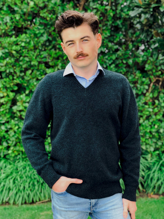 Mens Plain Vee Neck Jumper - Possum Merino