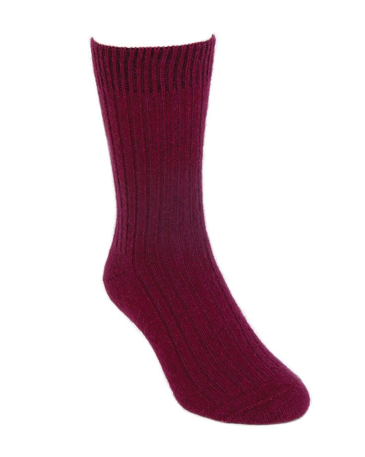 The casual rib socks are so comfy and warm. They are a mid-calf length and are available in S, M & L. Made in NZ by Lothlorian. Berry