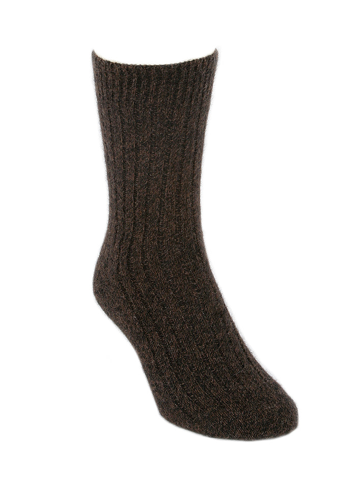 The casual rib socks are so comfy and warm. They are a mid-calf length and are available in S, M & L. Made in NZ by Lothlorian. Brown Marl.