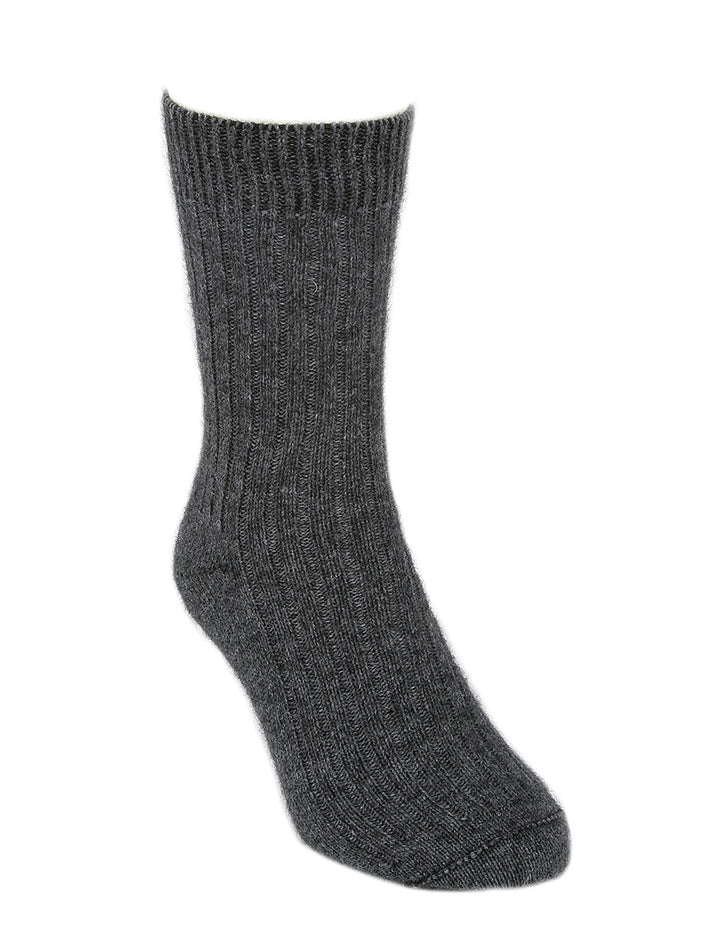 The casual rib socks are so comfy and warm. They are a mid-calf length and are available in S, M & L. Made in NZ by Lothlorian. Charcoal.