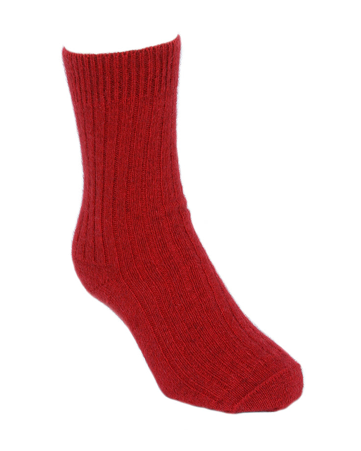 The casual rib socks are so comfy and warm. They are a mid-calf length and are available in S, M & L. Made in NZ by Lothlorian. Red.