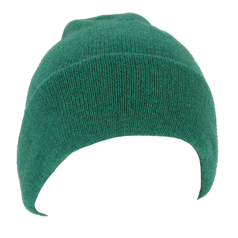 A double thickness beanie with a turn back. For a slouchier look roll down the turn back. Super warm in lots of colours. Made in NZ by Lothlorian. Emerald. 