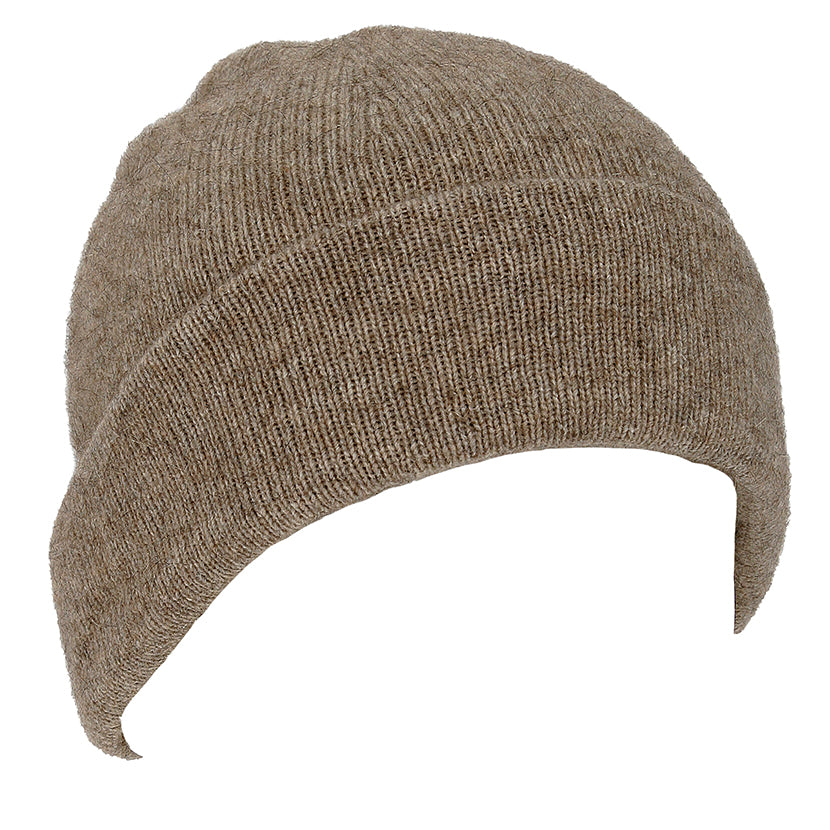 A double thickness beanie with a turn back. For a slouchier look roll down the turn back. Super warm in lots of colours. Made in NZ by Lothlorian. Natural. 