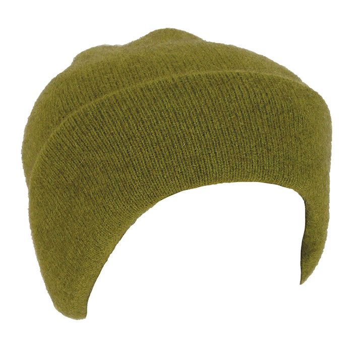 A double thickness beanie with a turn back. For a slouchier look roll down the turn back. Super warm in lots of colours. Made in NZ by Lothlorian. Olive. 