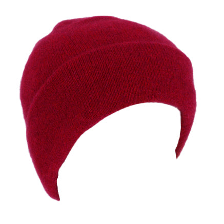 A double thickness beanie with a turn back. For a slouchier look roll down the turn back. Super warm in lots of colours. Made in NZ by Lothlorian. Raspberry.