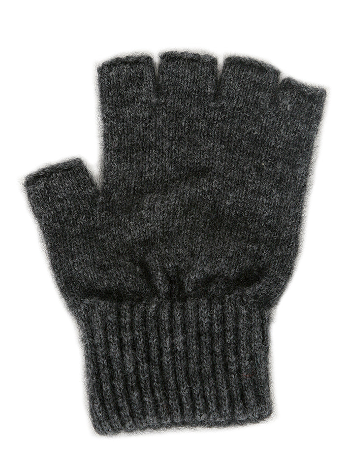 Single thickness gloves with elasticated rib cuff and open fingers from just below the knuckle. In sizes S, M or L. Made in NZ by Lothlorian. Charcoal.