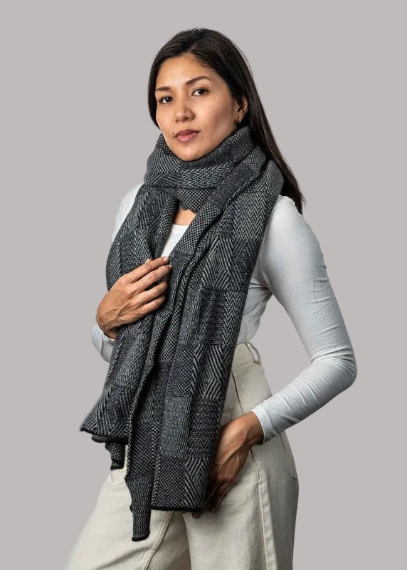How beautiful is the Jacquard Wrap? A multi-textured design, knitted in two-tone colours with a scallop edge finish. This is the perfect accessory for daytime, a night out or a trip away. Wear it your way to suit your occasion. Luxury at its finest! Approx. 56cm wide x 200cm long. Made by Koru of NZ.