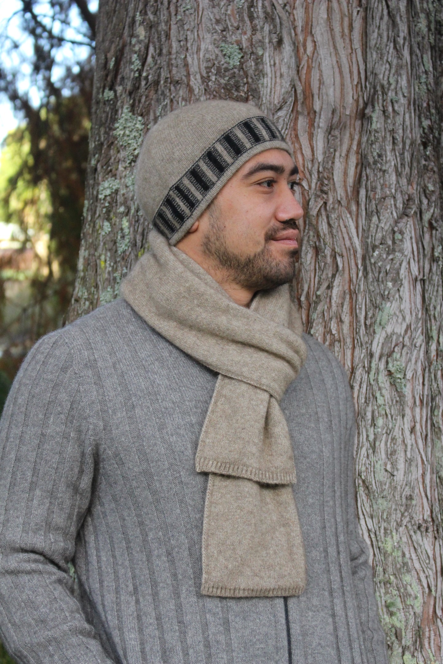 Stripe Trim Beanie - Possum Merino