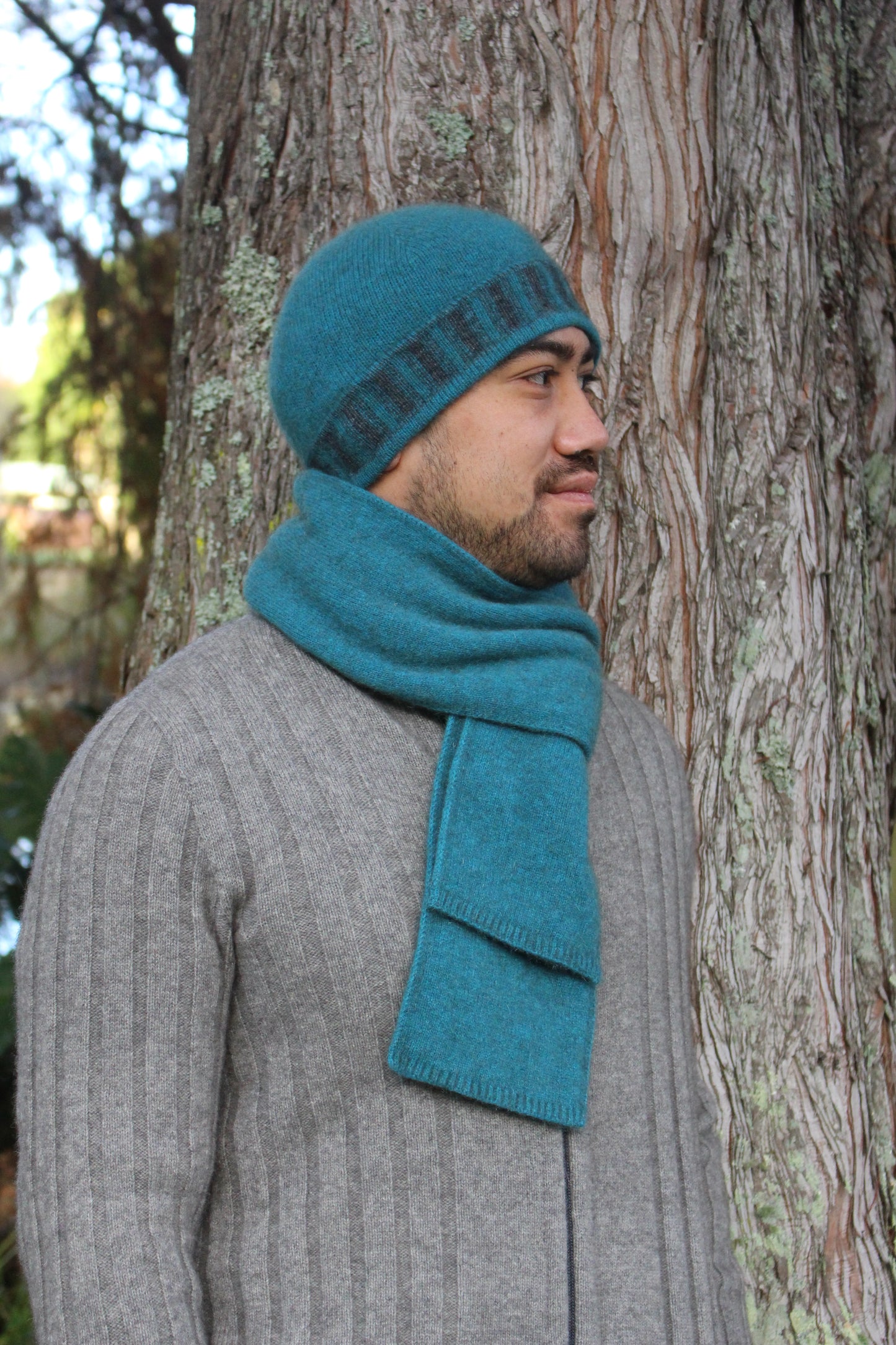 Stripe Trim Beanie - Possum Merino