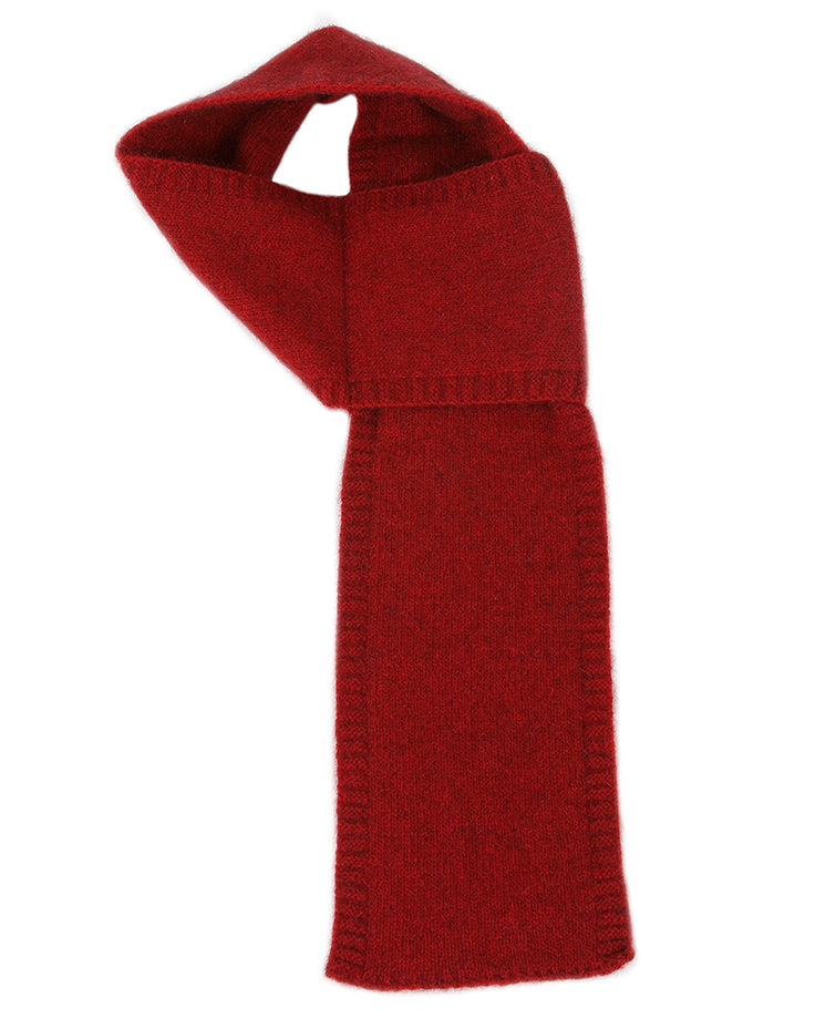 A cute little double thickness scarf using whole garment technology to create an integrated loop. Approx 14cm wide x 94cm long. Made in NZ by Lothlorian. Red.