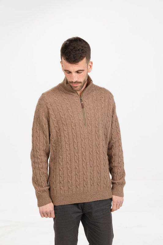 Cable Half Zip Sweater - Possum Merino
