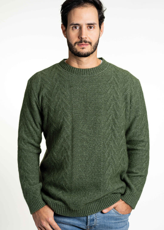 Crew Neck Aran Jumper - Possum Merino