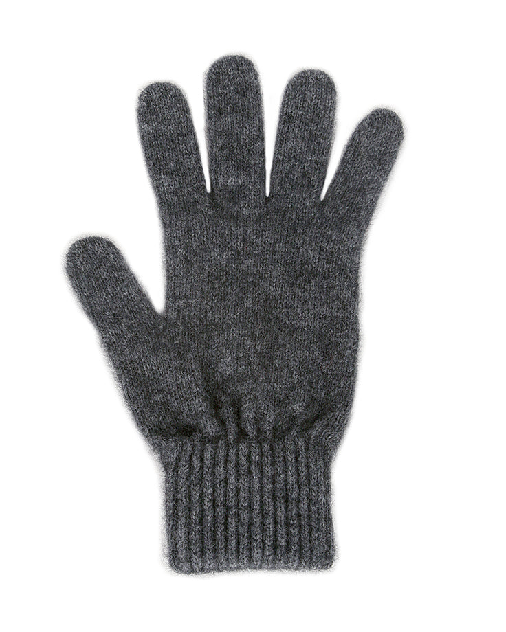 Single thickness glove with elasticated rib cuff. Available in different sizes. S, M, L. Made in NZ by Lothlorian. Charcoal.