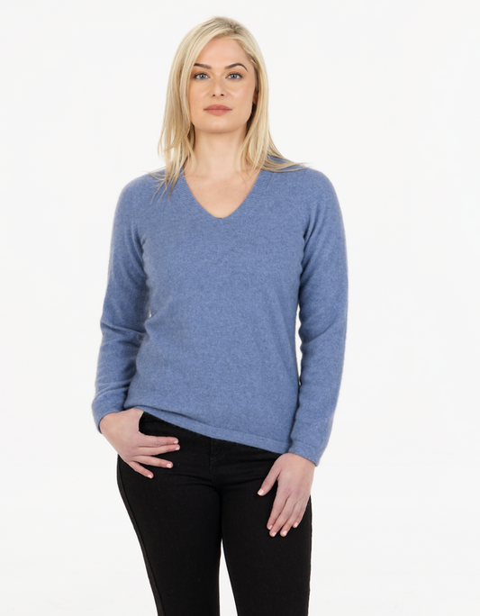 Vee Neck Plain Sweater - Possum Merino