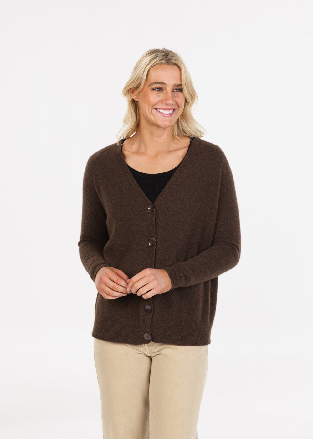 A fashionable and easy to wear cardigan for any occasion. With a relaxed fit and wider neck trim this cardi is so comfortable it will become an absolute fave to wear. Dress it up or down, wear with dresses, pants or skirts for daytime or an evening out. So light, so warm and so relaxing!! Made here in NZ by Native World.