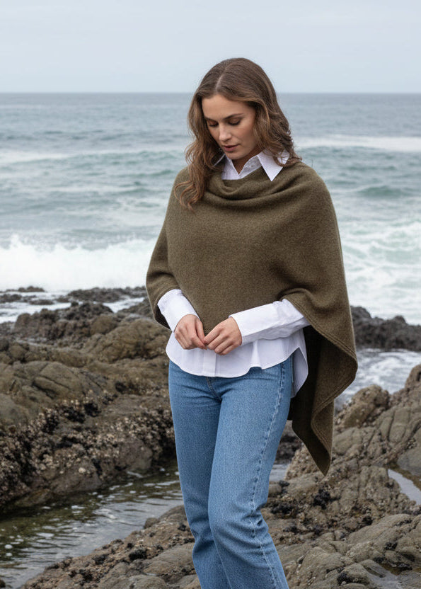 Designed for comfort, freedom and style this single jersey construction poncho can be worn numerous ways from a cape to knee rug and even a scarf. Made from a beautiful blend of possum merino the North Cape is light, warm and so versatile. In many gorgeous colourways and one size only. Made in Christchurch, NZ by Noble Wilde.