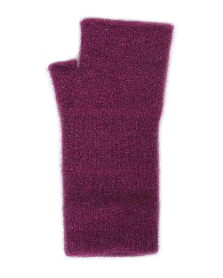 Ideal for wearing anytime and anywhere. Fingerless mittens are light, warm and practical. One size fits most with Lycra added to the wrist area for a secure fit. Made in NZ by Lothlorian. Berry.