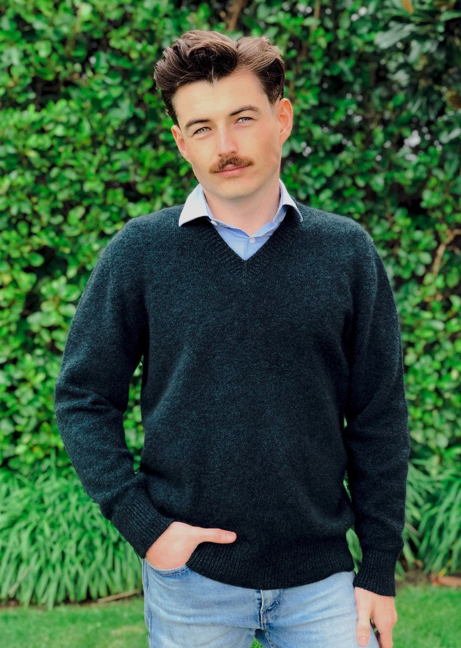 Plain V-Neck Jumper - Men's - Possum Merino