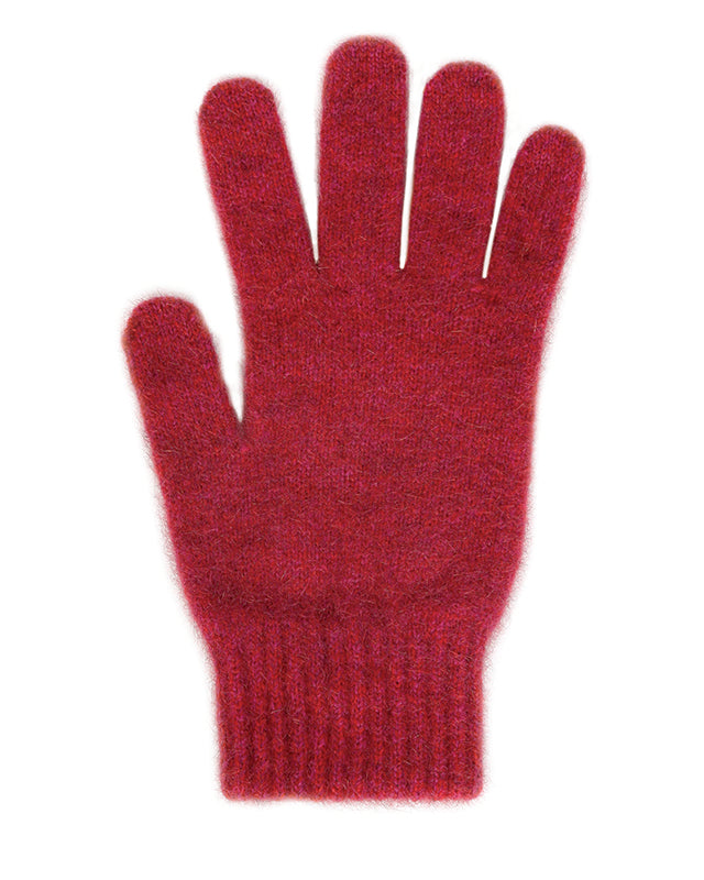 Single thickness glove with elasticated rib cuff. Available in different sizes. S, M, L. Made in NZ by Lothlorian. Raspberry.