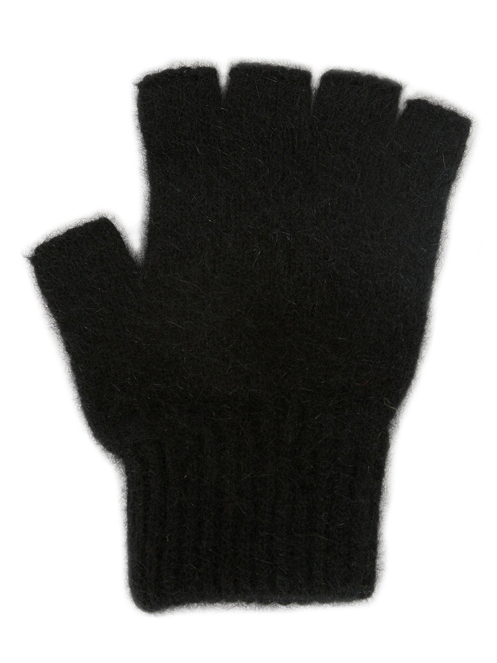 Single thickness gloves with elasticated rib cuff and open fingers from just below the knuckle. In sizes S, M or L. Made in NZ by Lothlorian. Black.