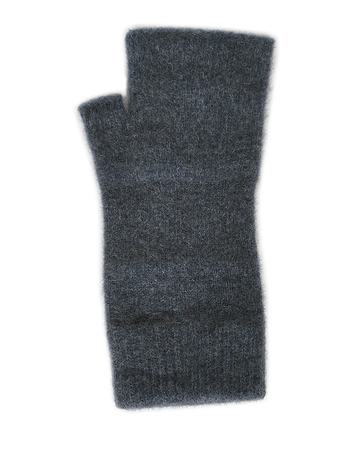 Ideal for wearing anytime and anywhere. Fingerless mittens are light, warm and practical. One size fits most with Lycra added to the wrist area for a secure fit. Made in NZ by Lothlorian. Charcoal.