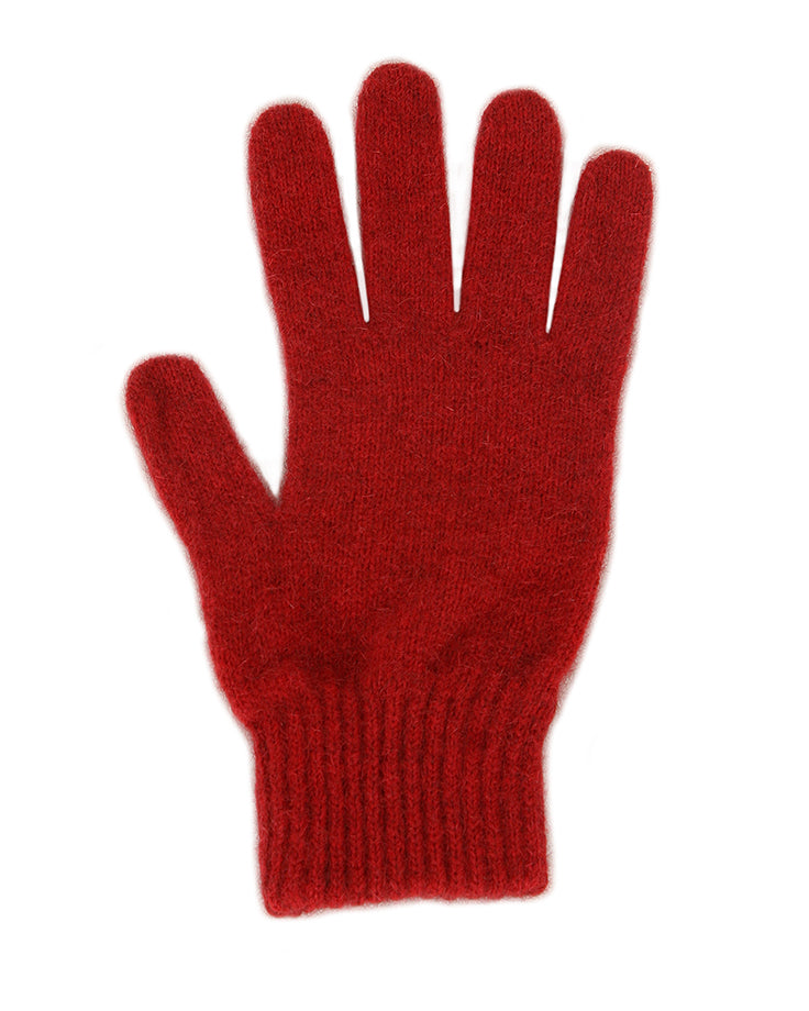 Single thickness glove with elasticated rib cuff. Available in different sizes. S, M, L. Made in NZ by Lothlorian. Red.