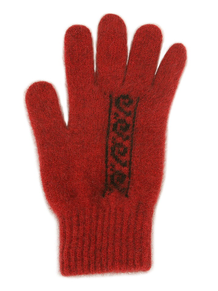 Single thickness gloves with koru motif in a contrasting colour on the back of hand. The rib cuff is elasticated, and the gloves are available in S, M or L. Made in NZ by Lothlorian. Red.