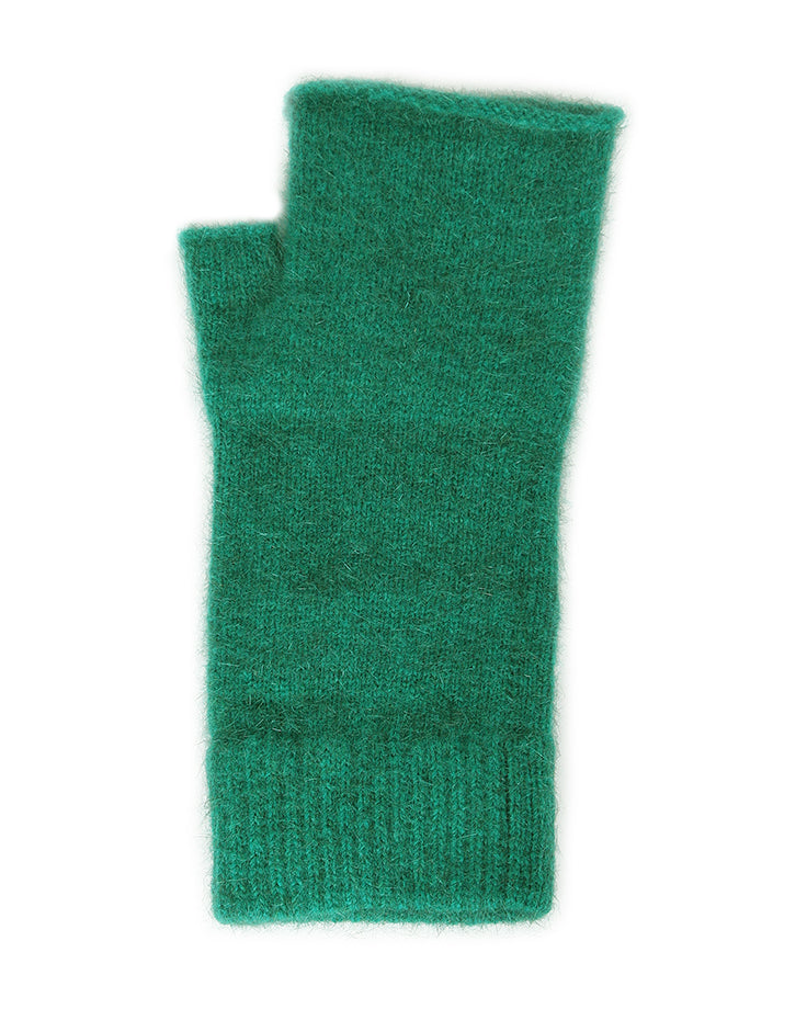 Ideal for wearing anytime and anywhere. Fingerless mittens are light, warm and practical. One size fits most with Lycra added to the wrist area for a secure fit. Made in NZ by Lothlorian. Emerald. 