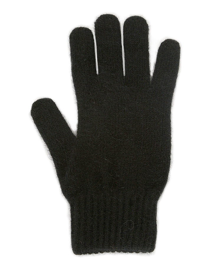 Single thickness glove with elasticated rib cuff. Available in different sizes. S, M, L. Made in NZ by Lothlorian. Black.