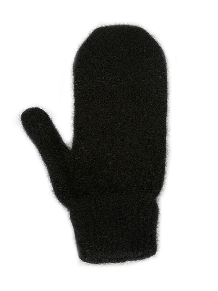 Single thickness mittens with elasticated rib cuff. In sizes S, M or L. Made in NZ by Lothlorian. Black.