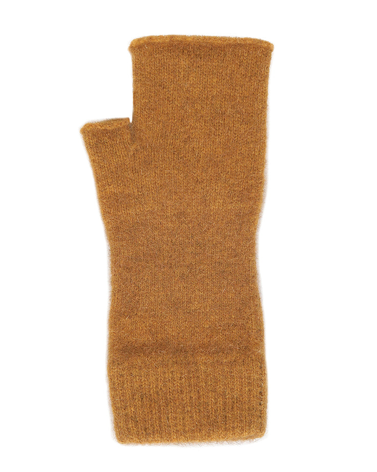 Ideal for wearing anytime and anywhere. Fingerless mittens are light, warm and practical. One size fits most with Lycra added to the wrist area for a secure fit. Made in NZ by Lothlorian. Gold.