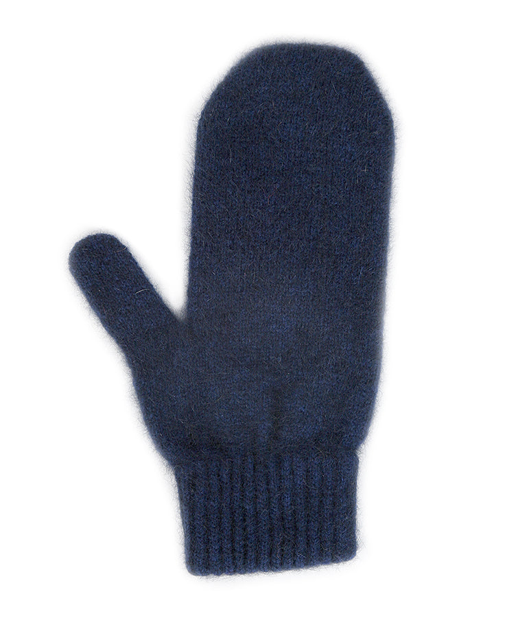 Single thickness mittens with elasticated rib cuff. In sizes S, M or L. Made in NZ by Lothlorian. Midnight.