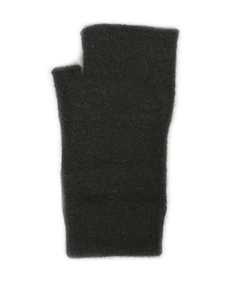 Ideal for wearing anytime and anywhere. Fingerless mittens are light, warm and practical. One size fits most with Lycra added to the wrist area for a secure fit. Made in NZ by Lothlorian. Black. 